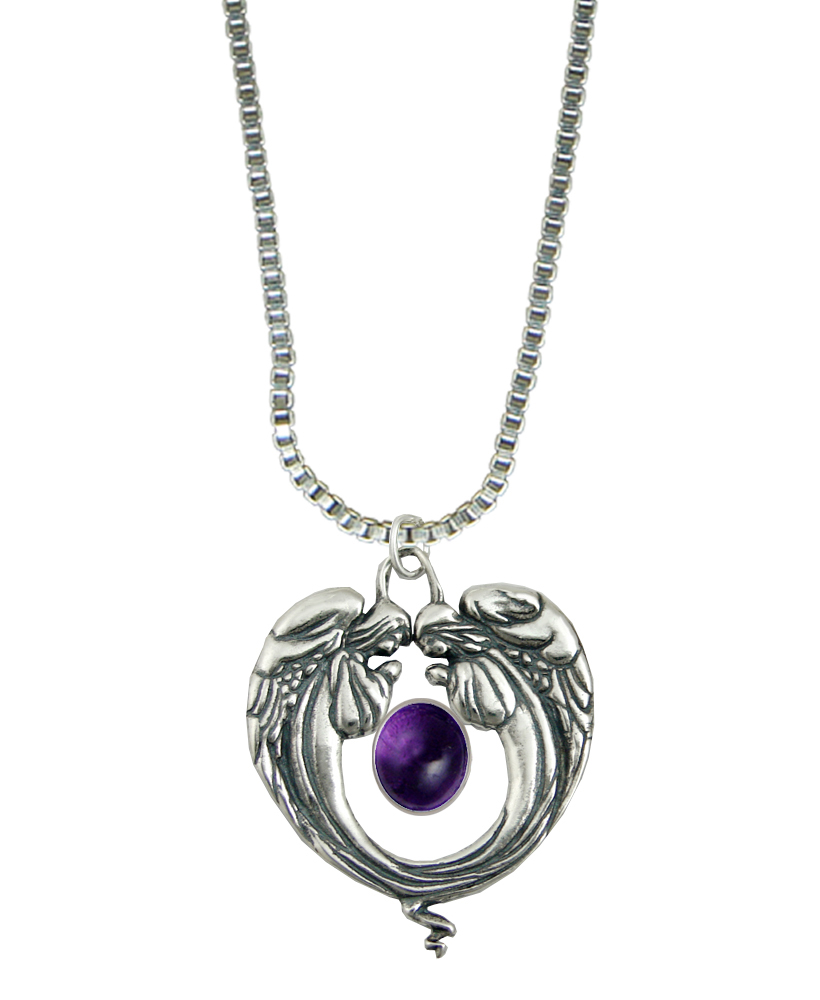 Sterling Silver Praying Angels Pendant With Amethyst